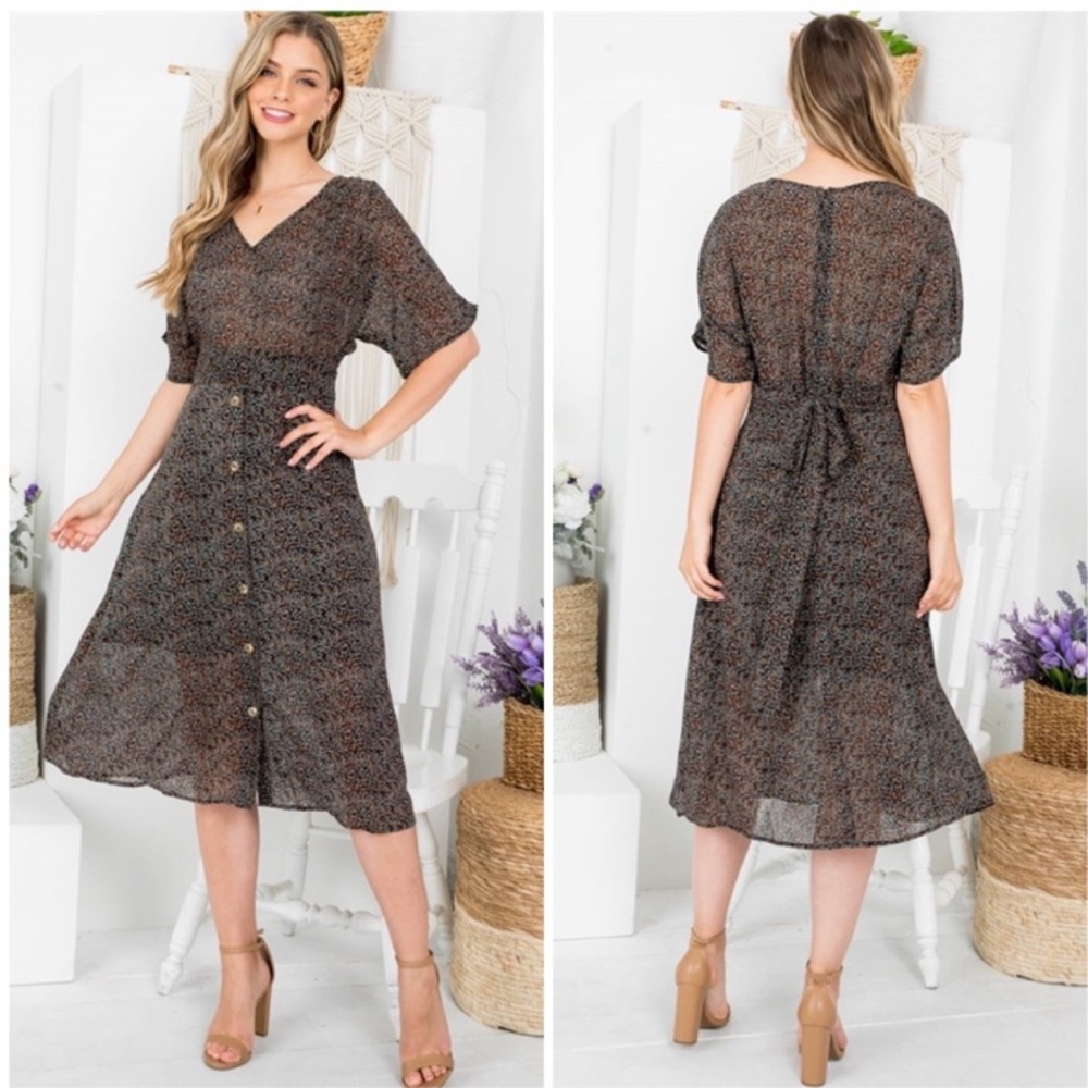 🌺 RESTOCKED ITEM - Chiffon Floral Midi Dress - Spring/Summer Wear